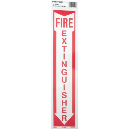 Hy-Ko "Fire Extinguisher" Vertical Safety Sign, Photoluminescent Vinyl, 4 X 18"