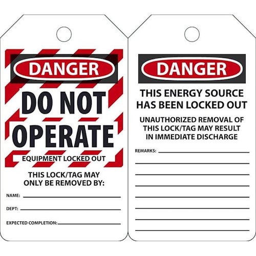 Accuform Danger Do Not Operate Equipment Locked Out 5 3/4" X3 1/4" Package Of 25