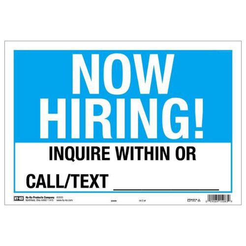 Hy-Ko Now Hiring Sign 9 X 13, Package Of 10