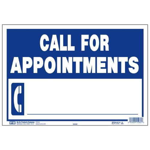 Hy-Ko Call For Appointments Jumbo Plastic Sign, 13 X 9, Package Of 10