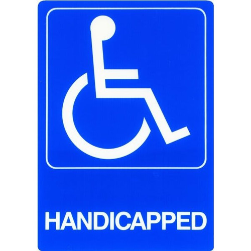 Hy-Ko "Handicapped" Sign, Self-Adhesive Plastic, 5 X 7"
