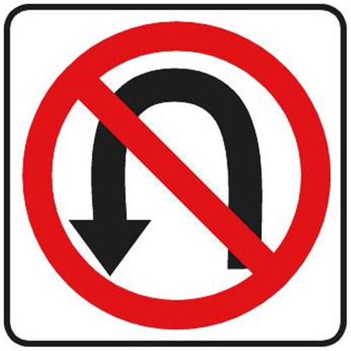 No U-Turn Symbol Sign, Reflective, 24 X 24