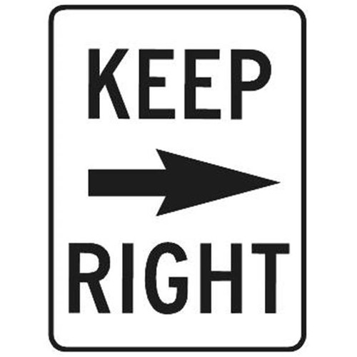 Keep Right Sign With Right Arrow, High Intensity, 18 X 24