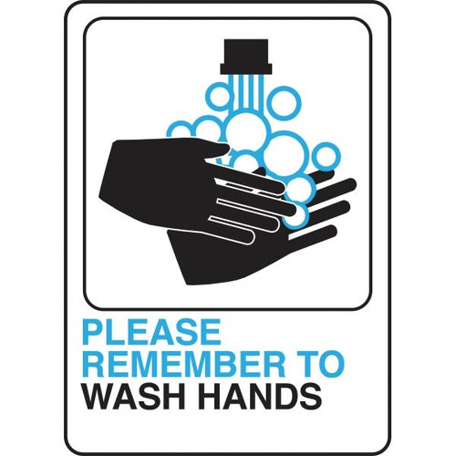 Hy-Ko "Please Wash Hands" Sign, White Plastic, 5" X 7", Package Of 5