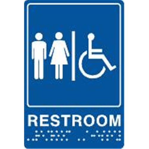 Braille Sign Unisex Handicap "Restroom" Sign, 6 X 9", Plastic
