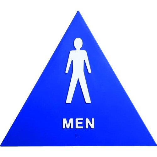Hy-Ko Braille "Men" Triangle Restroom Sign, Ada, Self-Adhesive Plastic, 12 X 12"