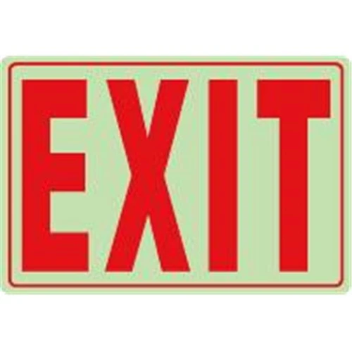 Exit Interior Sign, Glow In The Dark, 9 X 6