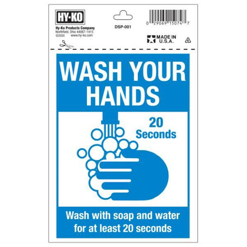 Hy-Ko "Wash Your Hands" Sign 5" X 7", Package Of 10