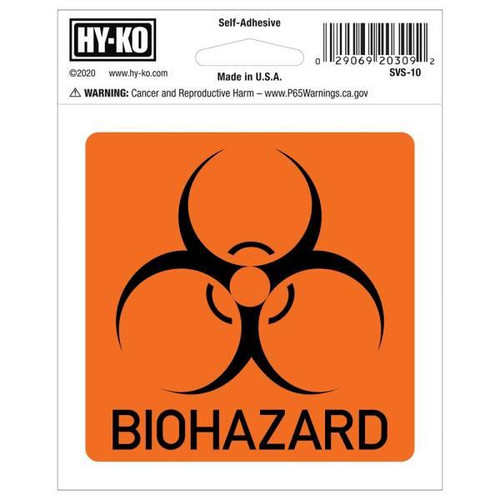 Hy-Ko Biohazard Hospitality Decal/Sign, Package Of 10
