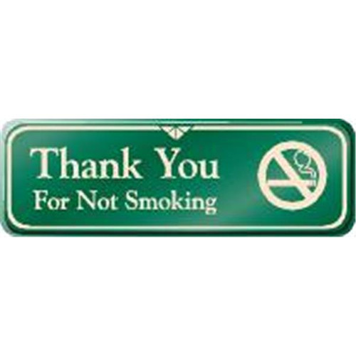 Thank You For Not Smoking Interior Sign, Green, 9 X 3