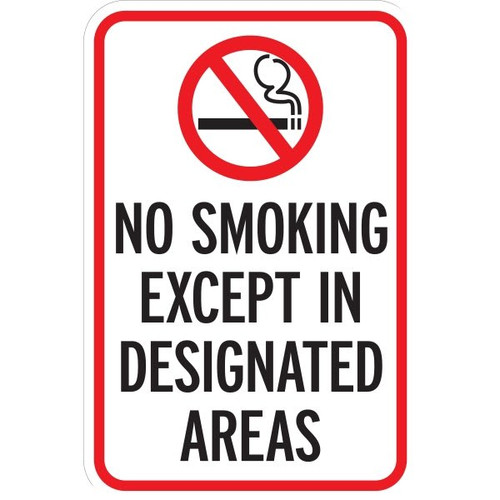 Smoking Designated Areas Sign, Non-Reflective, 12 X 18