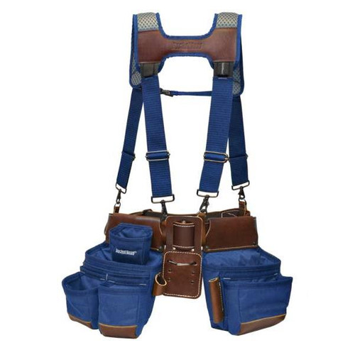 Bucket Boss Leather Hybrid Tool Belt With Suspenders - Blue