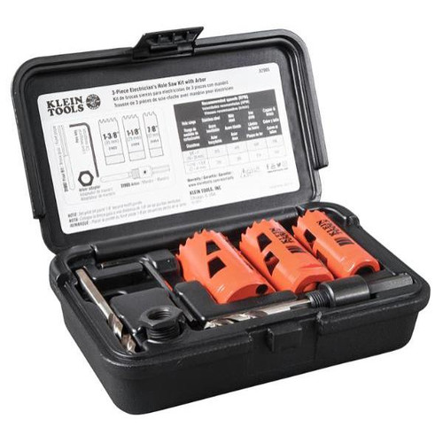 Klein Tools 3-Piece Electrician'S Hole Saw Kit With Arbor