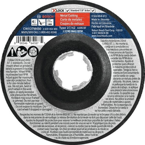Bosch X-Lock Arbor 30 Grit Metal Cutting And Grinding Abrasive Wheel