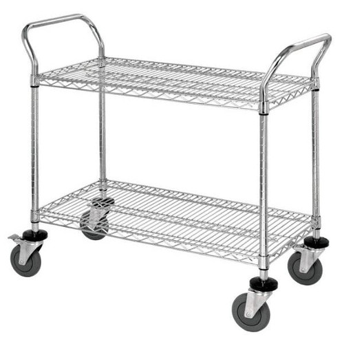 Quantum Storage Systems 2-Shelf Chrome Wire Utility Cart 18w X 42l X 37-1/2h Inch