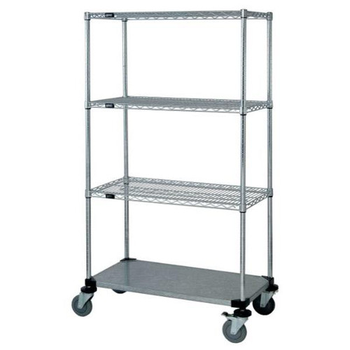 Quantum Storage Systems 3-Wire/1 Solid Shelf Mobile Cart 18w X 60l X 69h Inch - Chrome