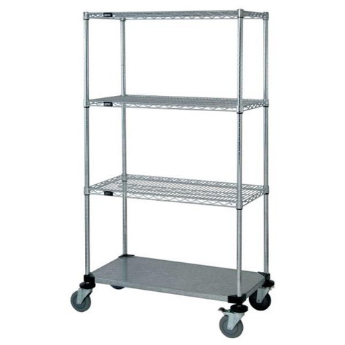 Quantum Storage Systems 3-Wire/1 Solid Shelf Mobile Cart 24w X 48l X 80h Inch - Chrome