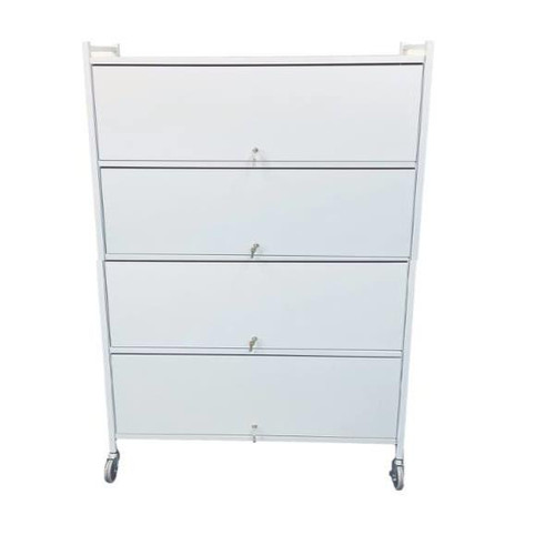 Omnimed Versa Rack 4 Shelf With Full Door Locking Panel, Flat Key Lock, Lt. Grey