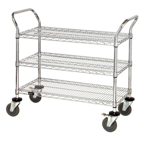 Quantum Storage Systems Chrome Wire Shelving Mobile Cart With 3 Shelves 18wx30lx37-1/2h