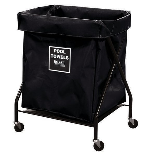Royal Basket Trucks 8 Bushel X-Frame Cart & Black Vinyl Bag Labeled Pool Towels