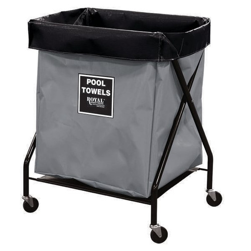Royal Basket Trucks 8 Bushel X-Frame Cart & Gray Vinyl Bag Labeled Pool Towels