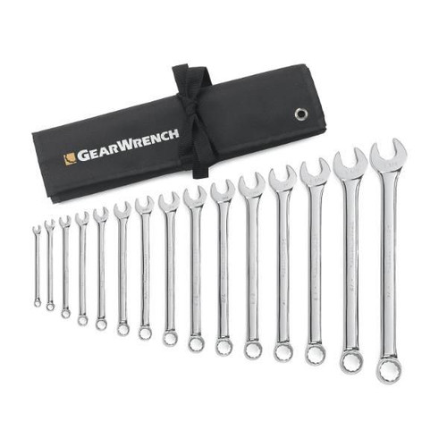 Gearwrench 15 Piece 12 Point Long Pattern Combination Wrench Set With Tool Roll