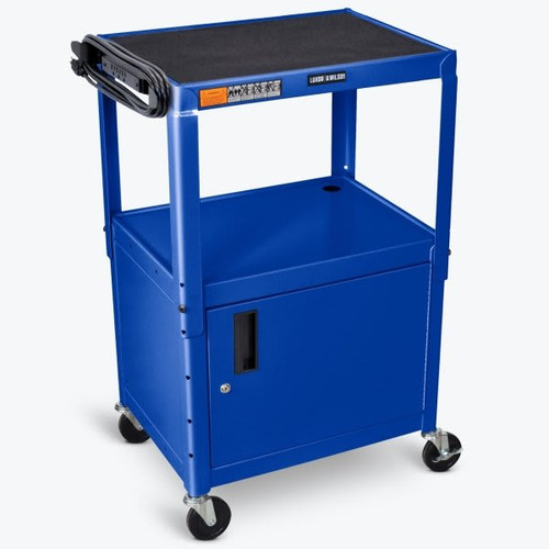 Luxor Adjustable Height 24" Steel A/V Cart With Cabinet In Blue