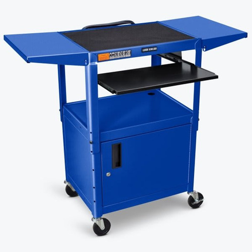 Luxor Adjustable Height 24" A/V Cart With Pullout, Drop Leaf And Cabinet In Blue