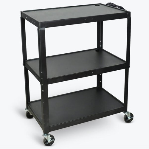Luxor Extra Large Adjustable Height 32" Steel A/V Cart With 3 Shelves In Black