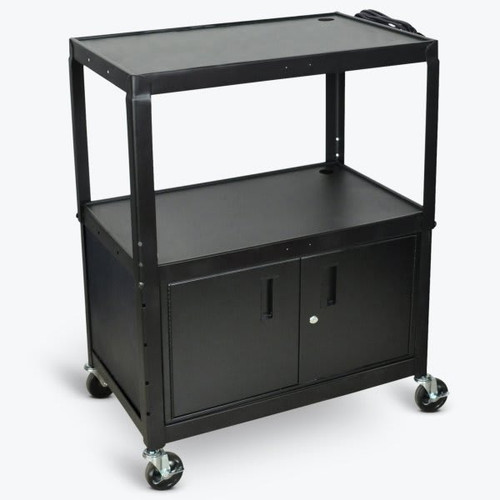 Luxor Extra Large Adjustable Height 32" Steel A/V Cart With Cabinets In Black