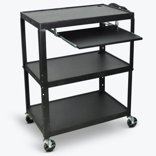 Luxor Adjustable Height 32" A/V Cart With Keyboard Shelf And 3 Shelves In Black