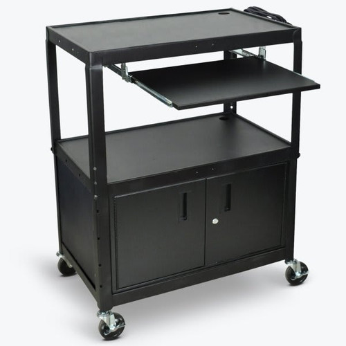 Luxor Adjustable Height 32" A/V Cart With Keyboard Shelf And Cabinet In Black