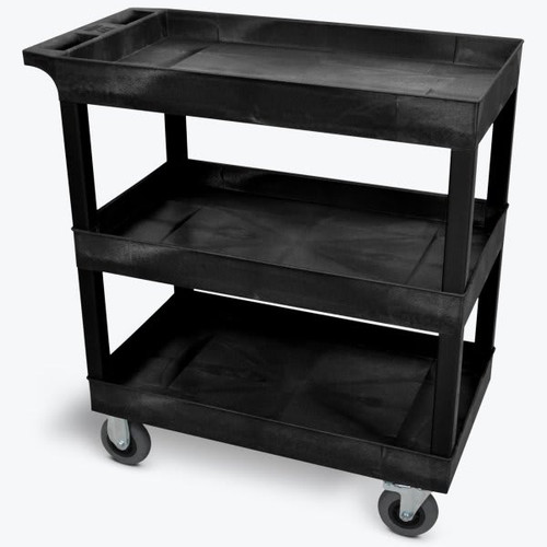 Luxor 18" X 35" 3-Tub Shelf Utility Cart With 5" Semi-Pneumatic Casters In Black