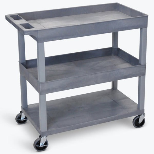 Luxor 18" X 35" 2-Tub / 1-Flat Shelf Utility Cart In Gray