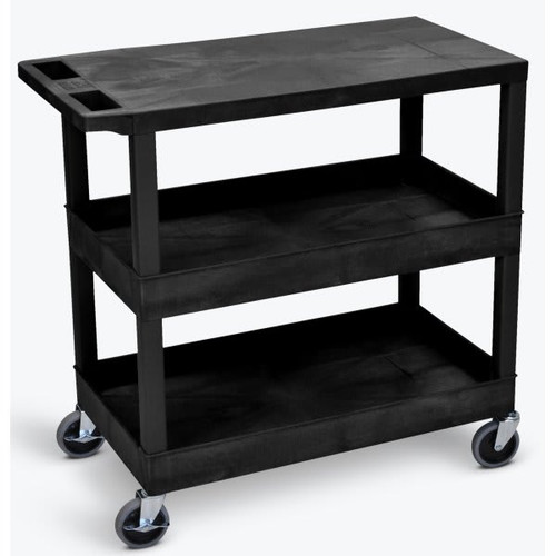 Luxor 18" X 35" 2-Tub / 1-Flat Shelf Utility Cart In Black