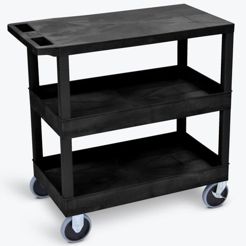 Luxor 18" X 35" 2-Tub / 1-Flat Shelf Heavy Duty Utility Cart, Black