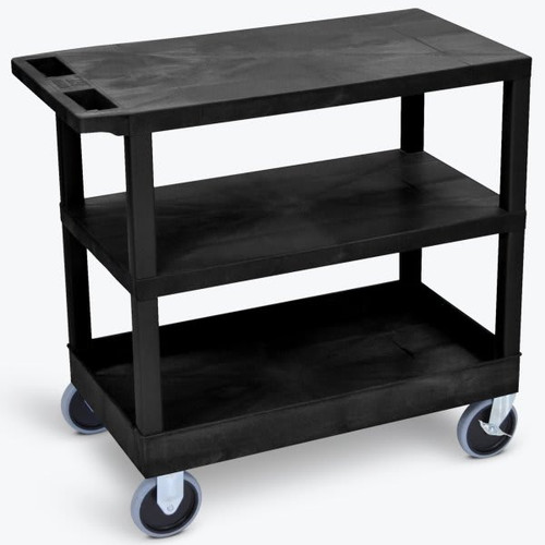 Luxor 18" X 35" 1-Tub / 2-Flat Shelf Heavy Duty Utility Cart, Black