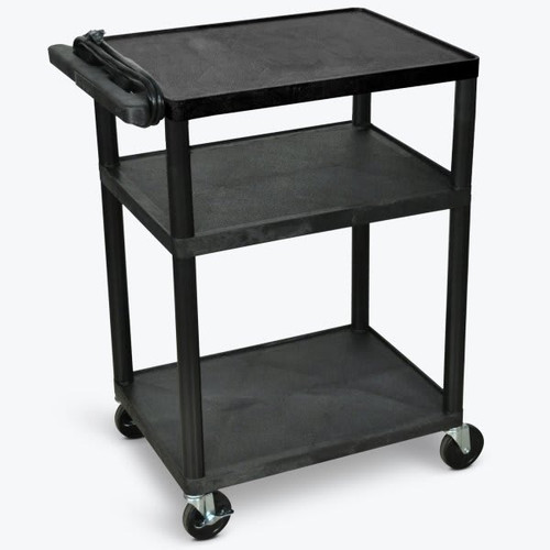 Luxor 18" X 24" 3-Flat Shelf Electric A/V Cart In Black