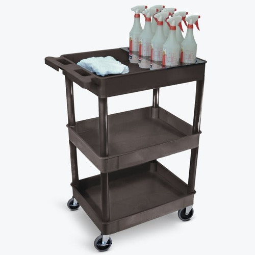 Luxor 18" X 24" 3-Tub Shelf Utility Cart With Bottle Holder In Black