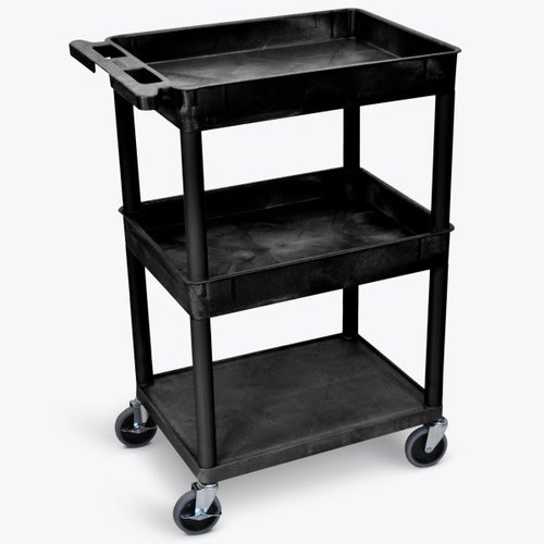 Luxor 18" X 24" 2-Tub / 1-Flat Shelf Utility Cart, Black