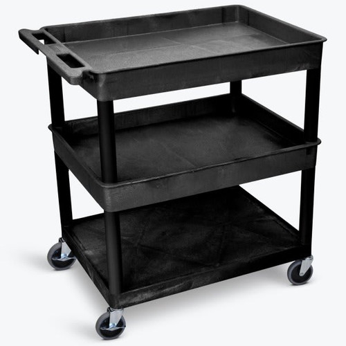 Luxor 24" X 32" 2-Tub / 1-Flat Shelf Utility Cart In Black