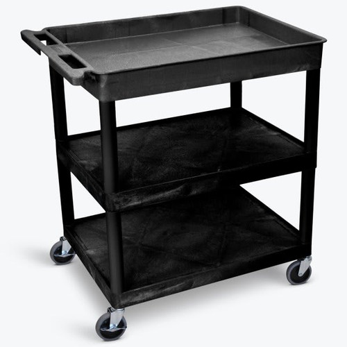 Luxor 24" X 32" 1-Tub / 2-Flat Shelf Utility Cart, Black