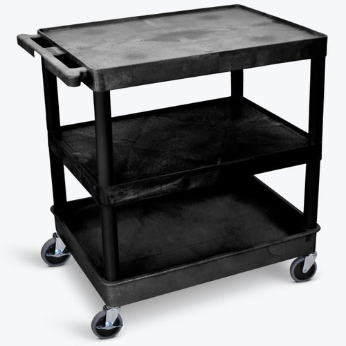 Luxor 24" X 32" 1-Tub / 2-Flat Shelf Utility Cart In Black