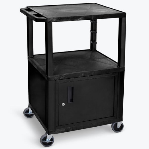 Luxor 18" X 24" 3-Flat Shelf A/V Cart With Locking Cabinet In Black
