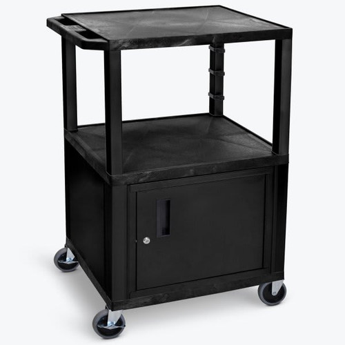 Luxor 18" X 24" 3-Flat Shelf A/V Cart With Locking Cabinet In Black, Electric