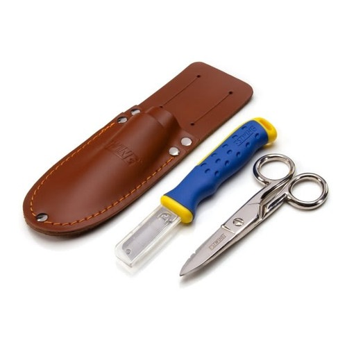 Estwing Cable Splicing Scissor/Knife Set W/Sheath Blue Yellow