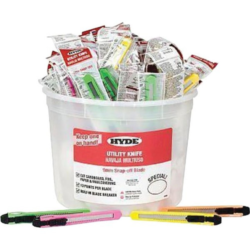 Hyde 49696 9mm 13pt Assorted Colors Snap Off Knife Bucket, Package Of 50