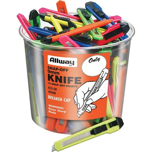 Allway Tools K13-50 9mm 13pt Snap Off Knife Bucket, Package Of 50