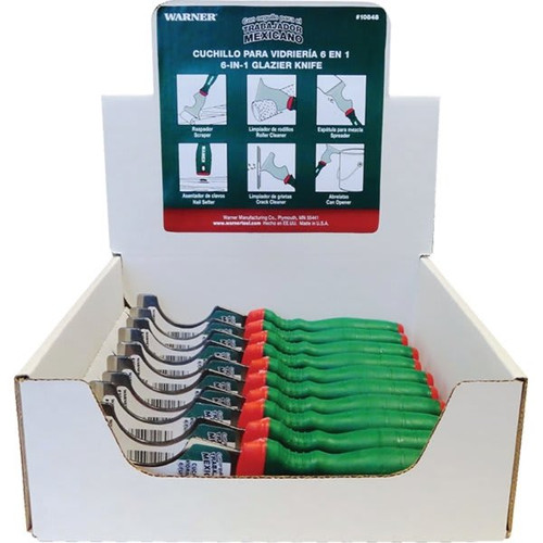 Warner Tool Mexican Series 5-In-1 Glazier Knife Counter Display, Package Of 10