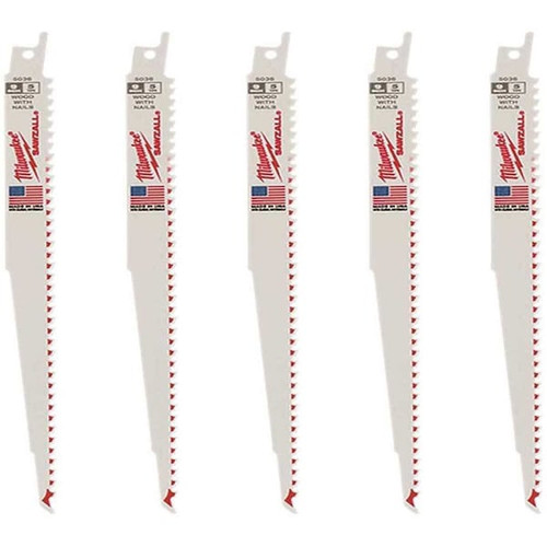 Milwaukee, 9 " 5 TPI Thinin Kerf Wood Cutt" Sawzall Reciprocat" Saw Blades, Package Of 5